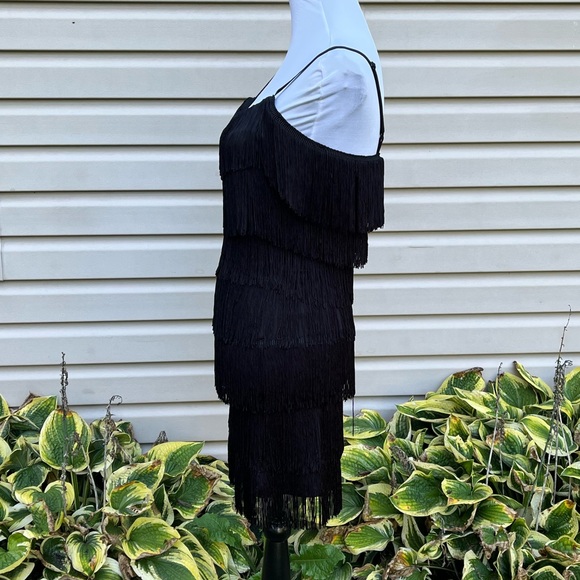 NWT Cheryl Creations Black Short Tiered Fringe Mini Dress - Picture 9 of 9